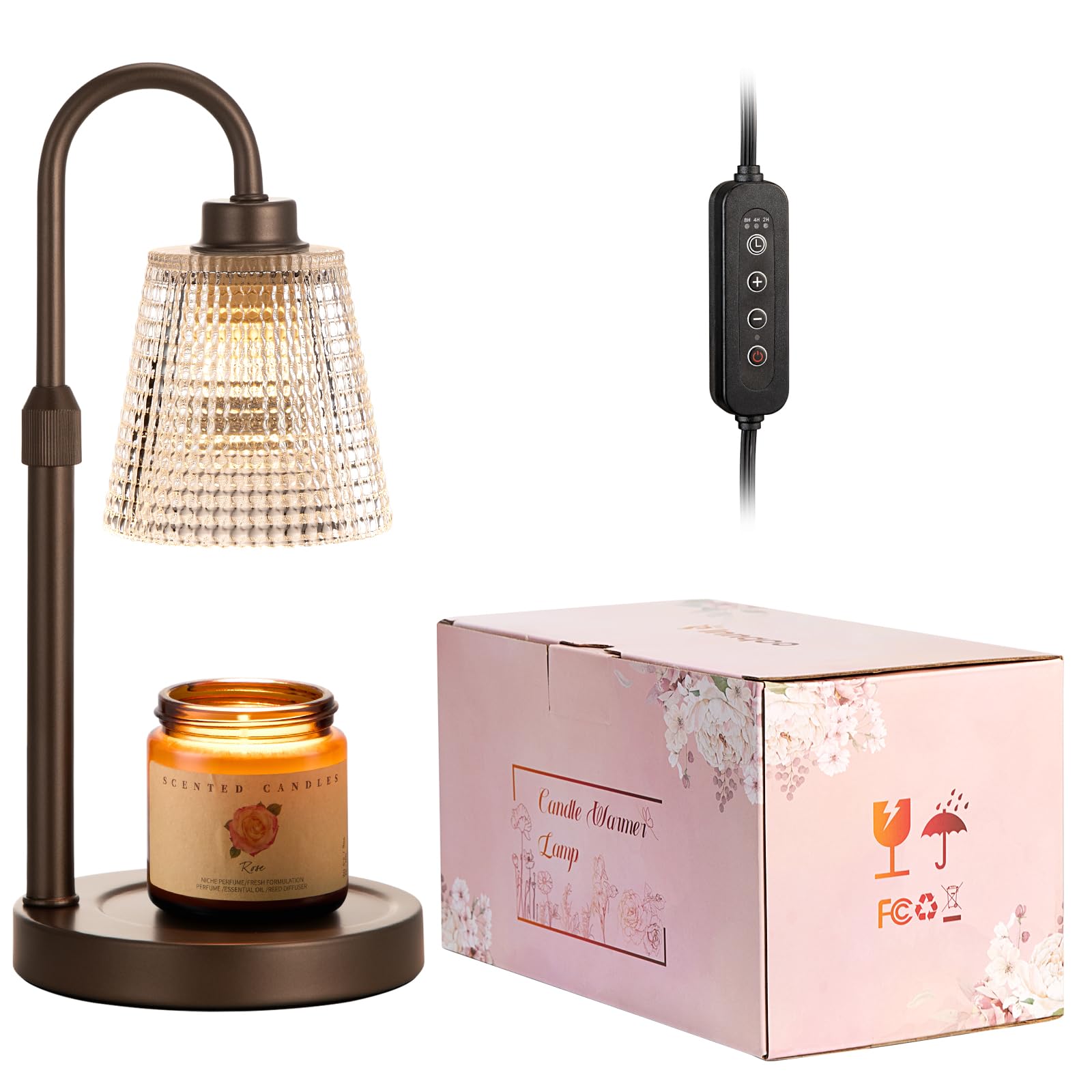 Innqoo Candle Warmer Lamp with Timer, Dimmable Candle Warmer for Jar Candles, Height Adjustable Wax Melts Warmer, Birthday Gifts for Women Mom, House Warming Gifts New Home Decor
