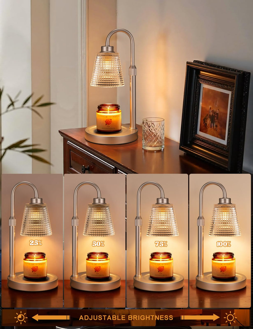 Innqoo Candle Warmer Lamp with Timer, Dimmable Candle Warmer for Jar Candles, Height Adjustable Wax Melts Warmer, Birthday Gifts for Women Mom, House Warming Gifts New Home Decor