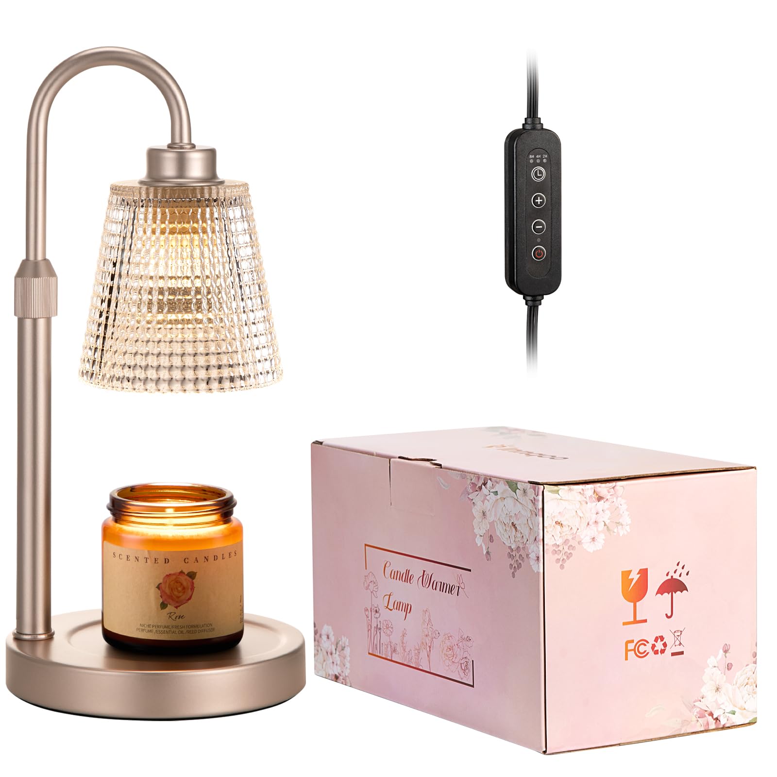 Innqoo Candle Warmer Lamp with Timer, Dimmable Candle Warmer for Jar Candles, Height Adjustable Wax Melts Warmer, Birthday Gifts for Women Mom, House Warming Gifts New Home Decor