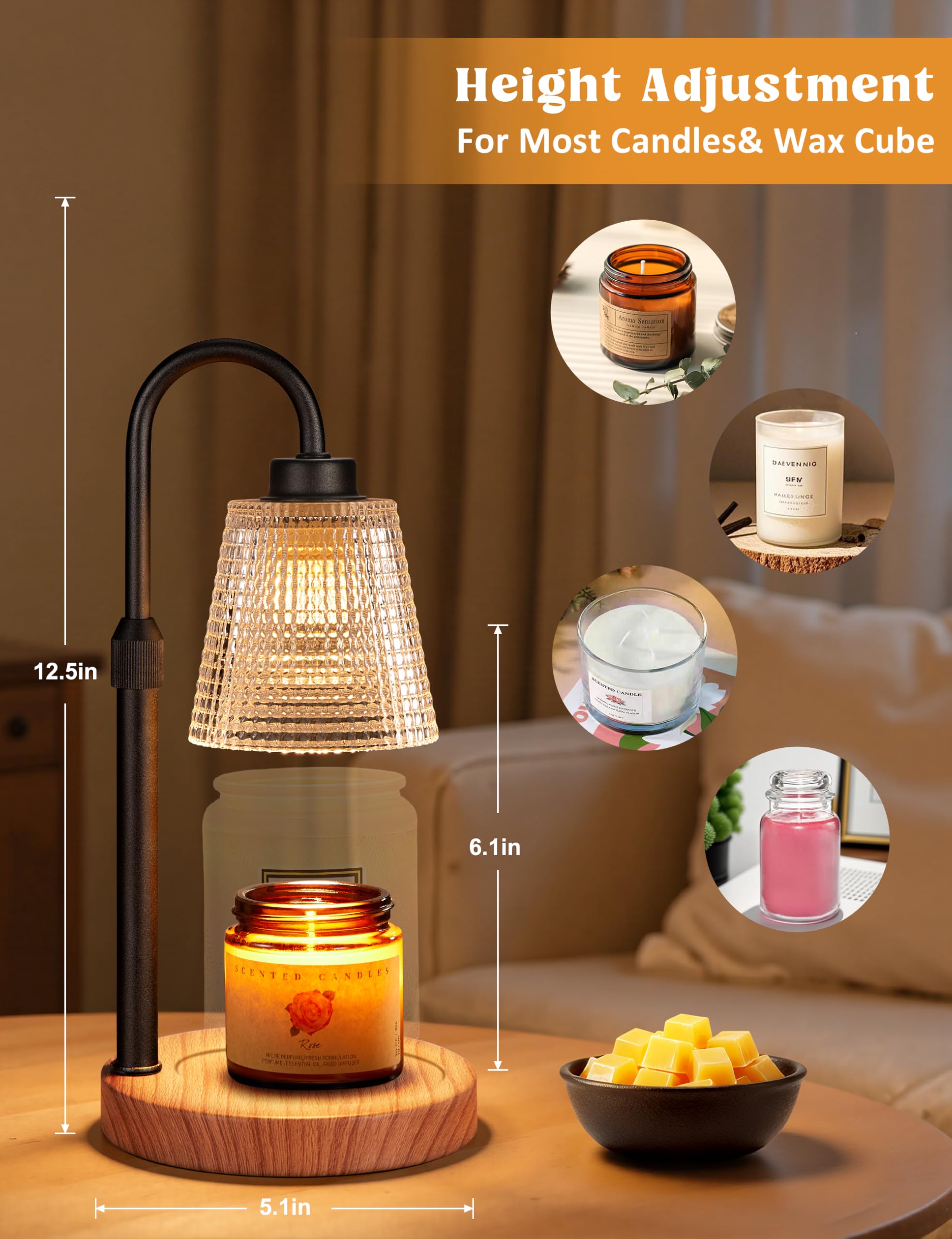 Innqoo Candle Warmer Lamp with Timer, Dimmable Candle Warmer for Jar Candles, Height Adjustable Wax Melts Warmer, Birthday Gifts for Women Mom, House Warming Gifts New Home Decor